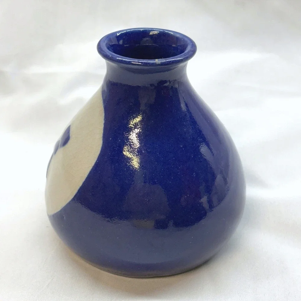 Handmade Studio Pottery Bud Vase Unisex Small Blue Good Signed Woman Moon